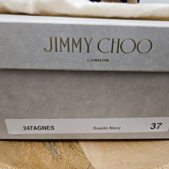 Jimmy Choo Agnes Suede Navy Heels, Sz 37 - Box & Dust Bag - Picture 11 of 13